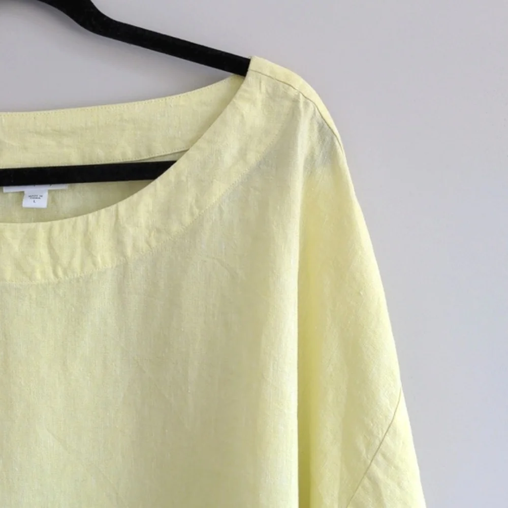 J. JILL PURE JILL | 100% Linen Top Short Sleeves Crew Neck, Yellow, Womens L - Picture 4 of 11